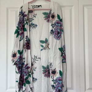 White Floral Beach Cover up Kimono